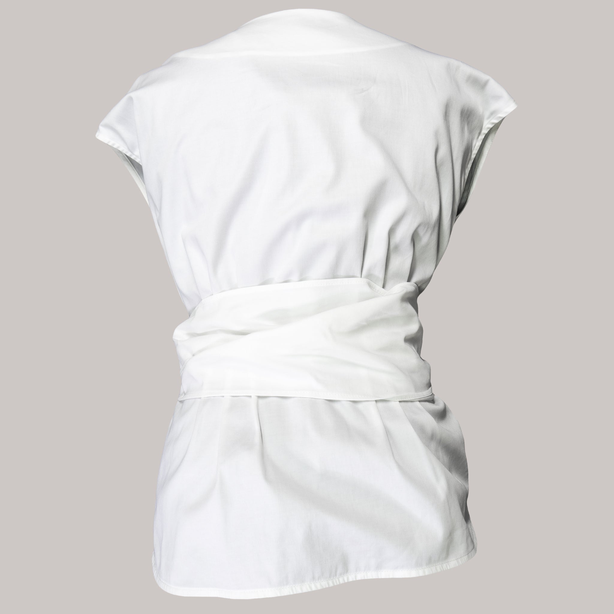 Bluza alba petrecuta in talie / White overlapped blouse