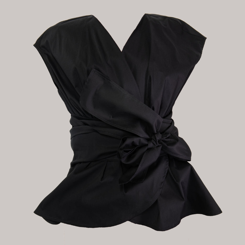 Bluza neagra petrecuta in talie / Black overlapped dress