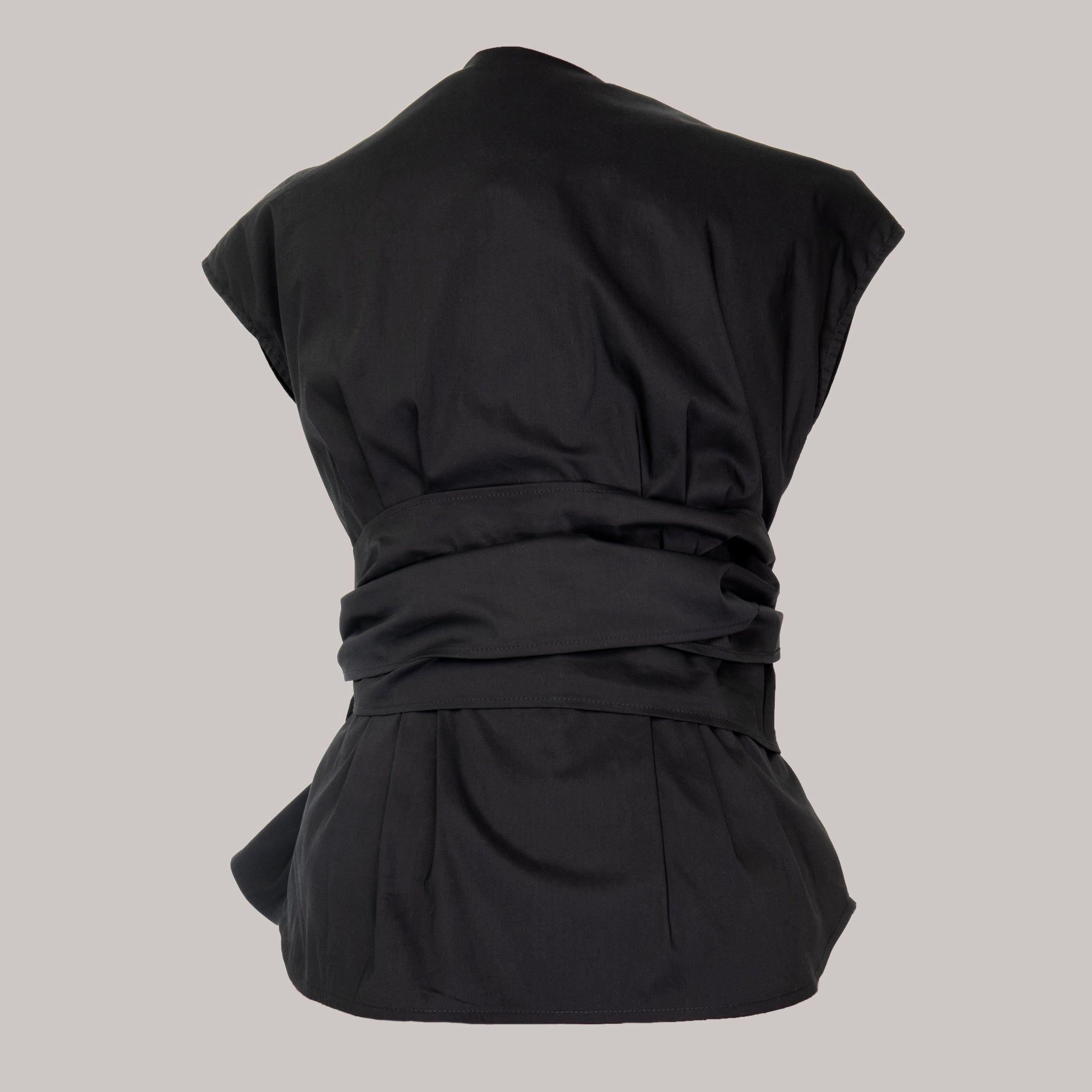 Bluza neagra petrecuta in talie / Black overlapped dress